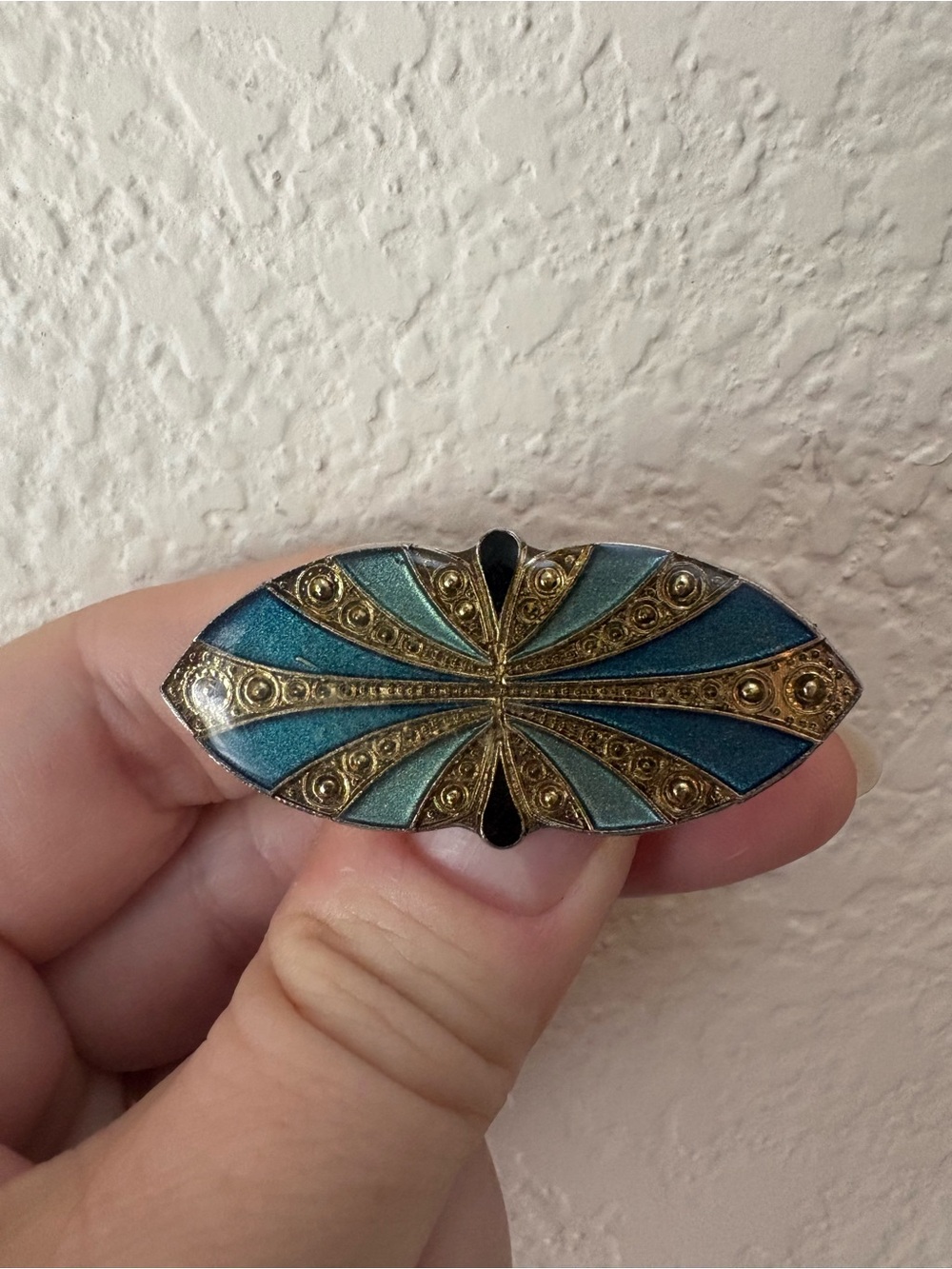 Vintage Blue Enamel and Gold-Tone Decorative Brooch